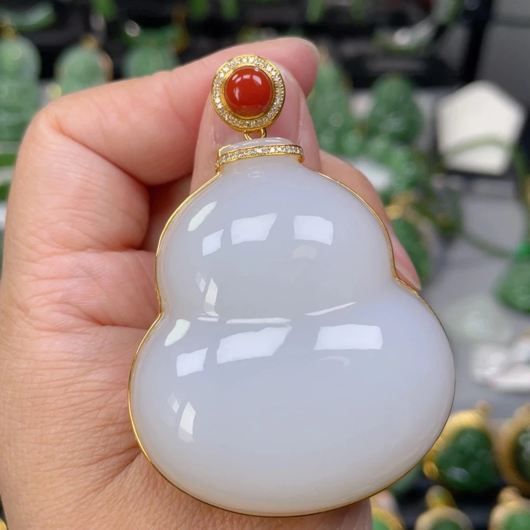 猴教授珠宝18k和田玉大葫芦吊坠毛衣链吊坠秋冬新款