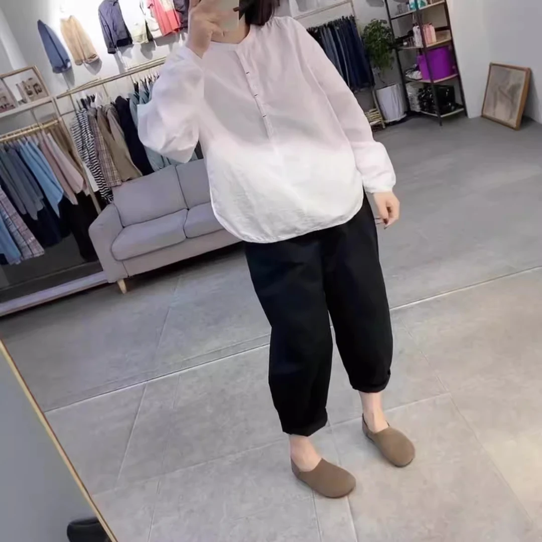 衬衣春款洋气时尚2025秋季新款简约长袖宽松套头衬衫休闲裤套装款