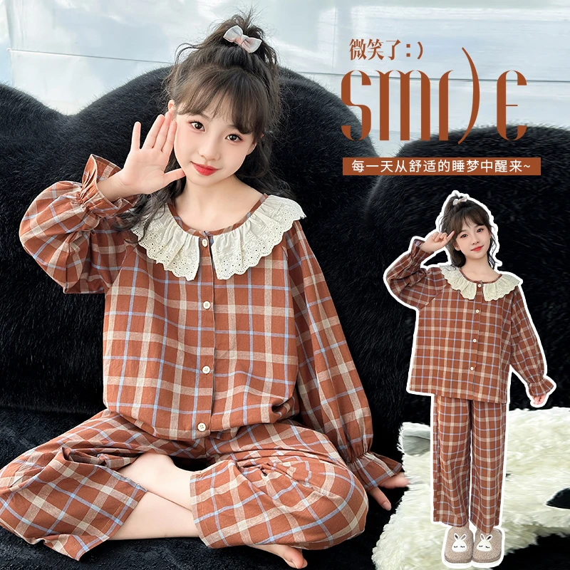 女童洋气时髦棉质睡衣2025新款初中生女孩春秋爆款家居服儿童套装