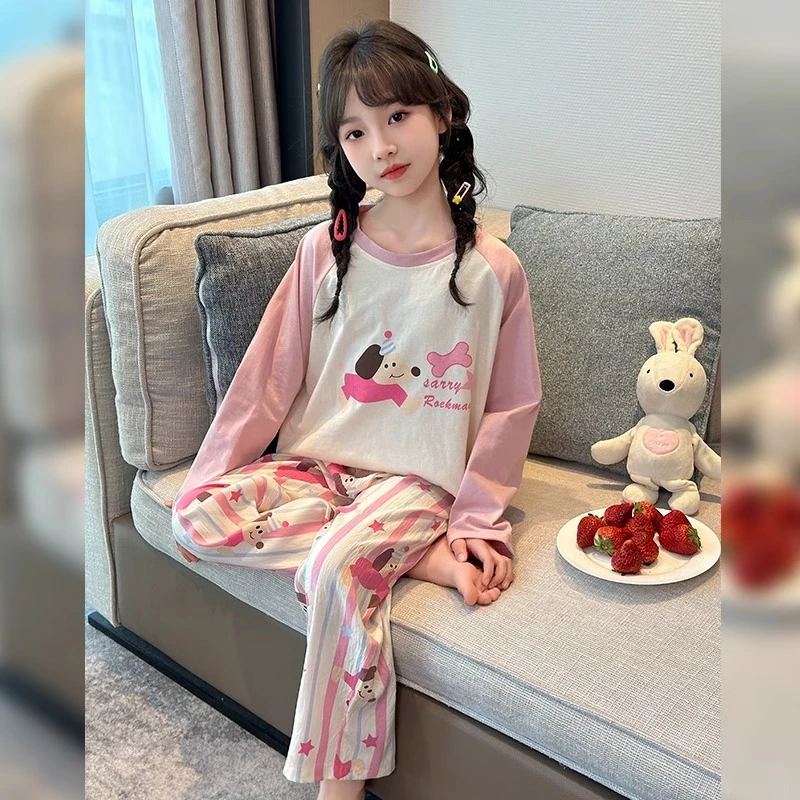 女童睡衣春秋款2025新款洋气儿童a类洋气家居服套装女孩大童套装