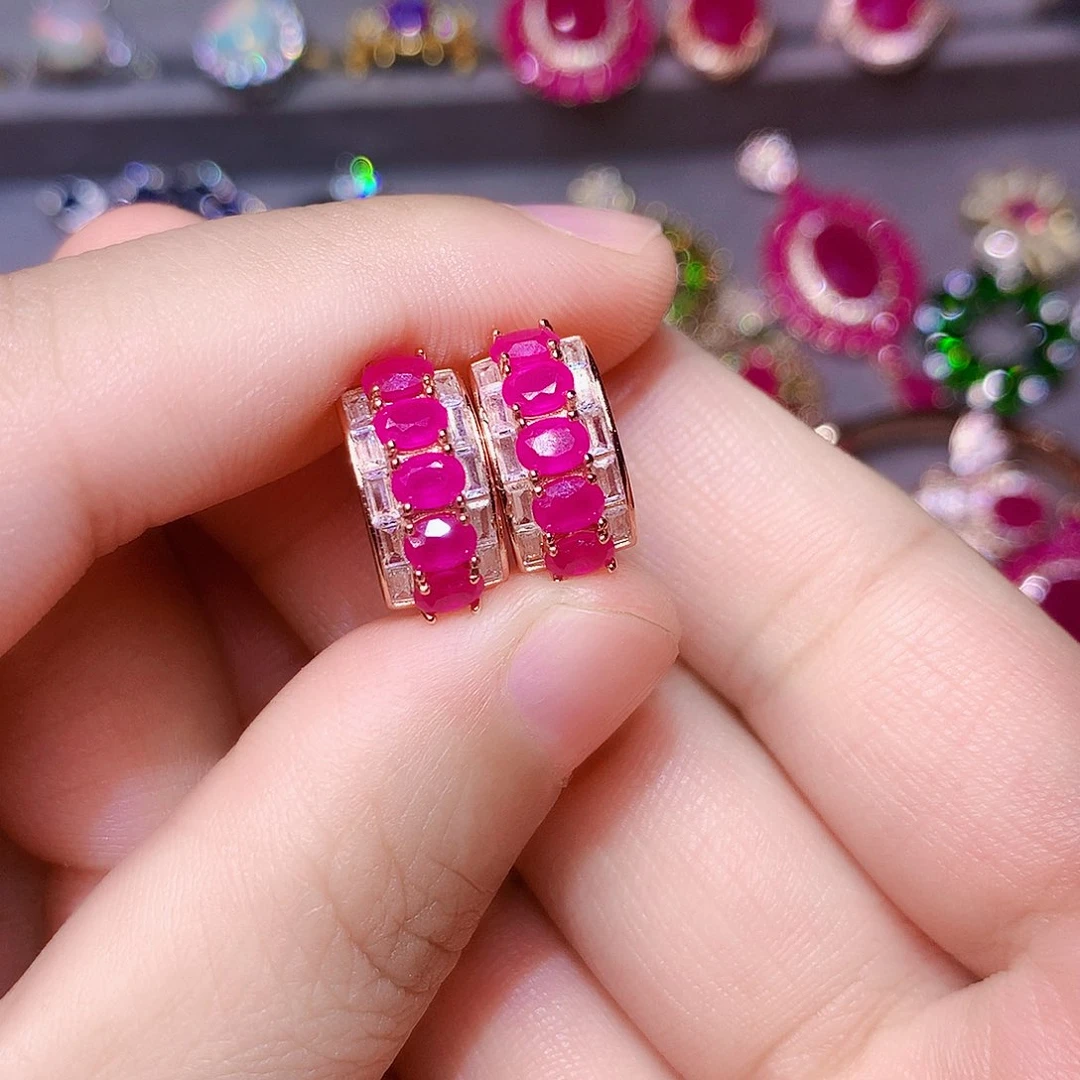 银S925镶嵌耳饰红宝石
