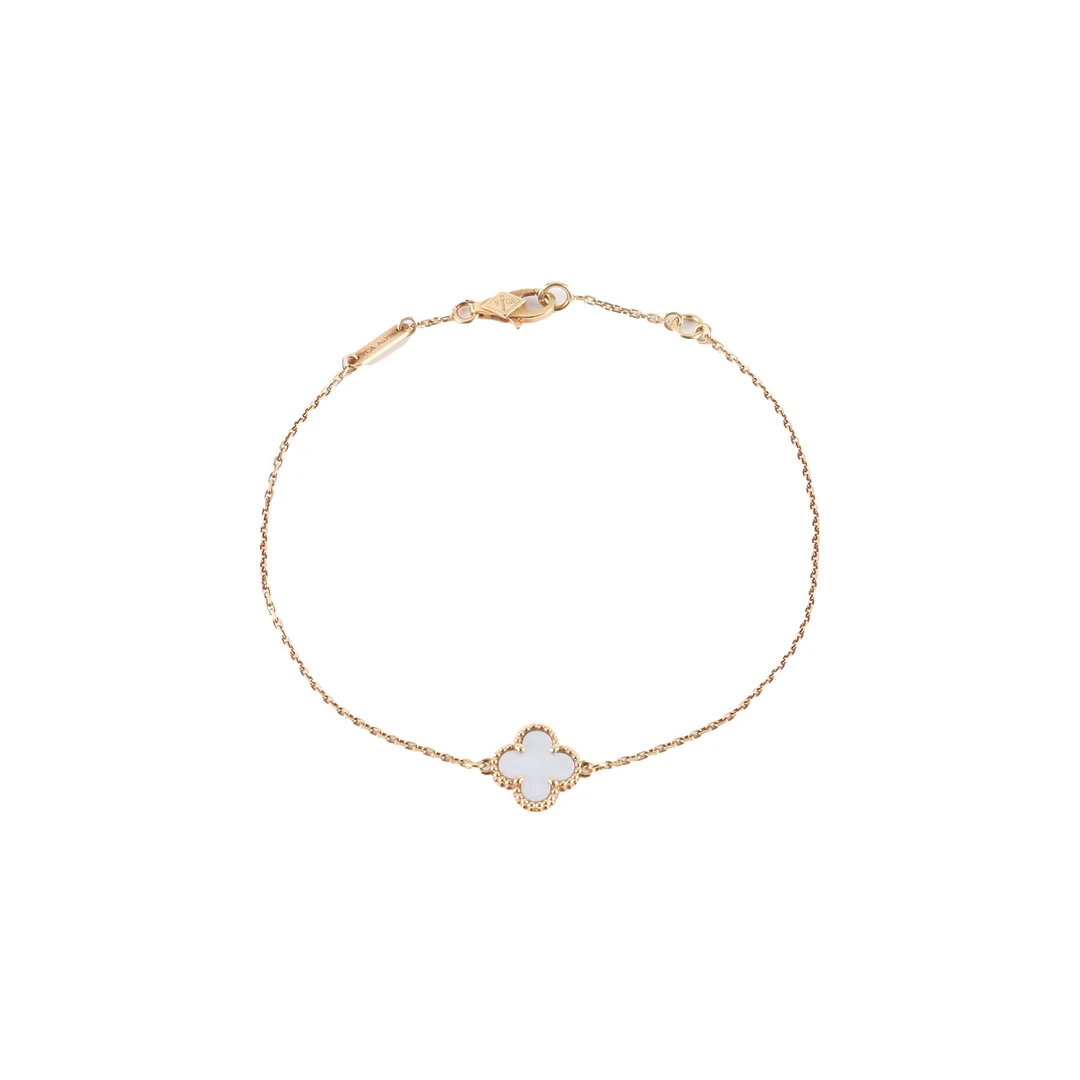 95新 梵克雅宝 【念念】小号单花手链 新扣 18K黄金