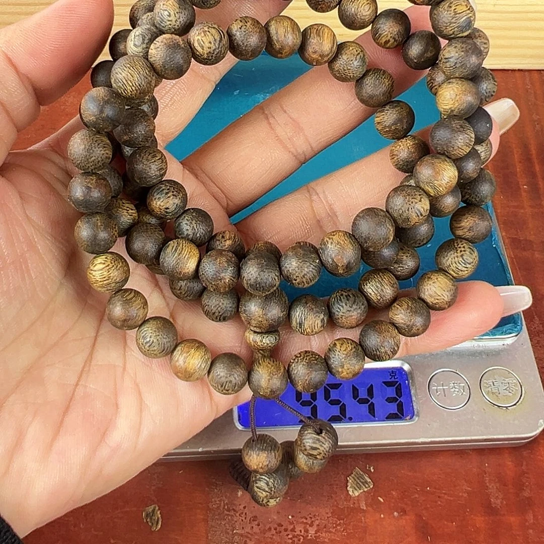 随***缘沉香沉香碎屑卡8圆珠多圈沉浮30g