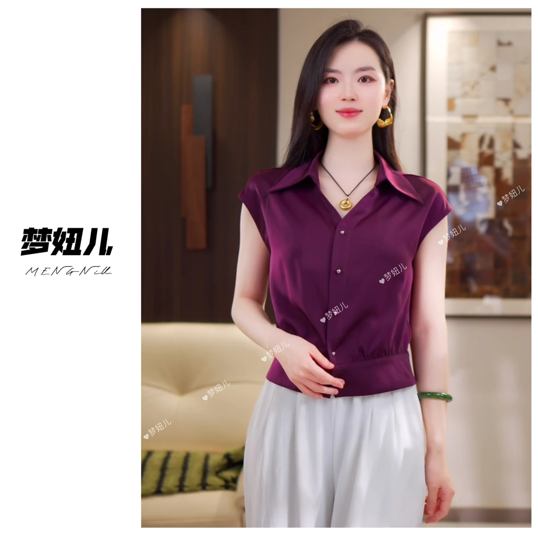 【华尔兹】夏季新款短袖衬衫时尚气质华尔缎显瘦透气高档上衣女