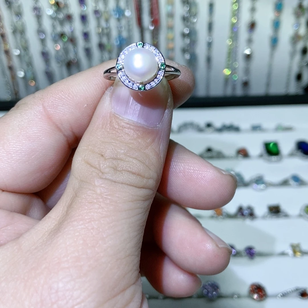 绿水晶戒指银S925镶嵌