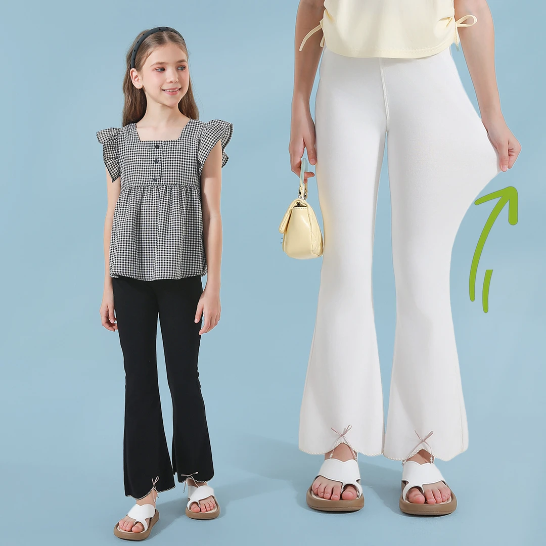 女童喇叭裤纯棉秋季阔腿小女孩打底裤蝴蝶结儿童百搭裤子外穿长裤