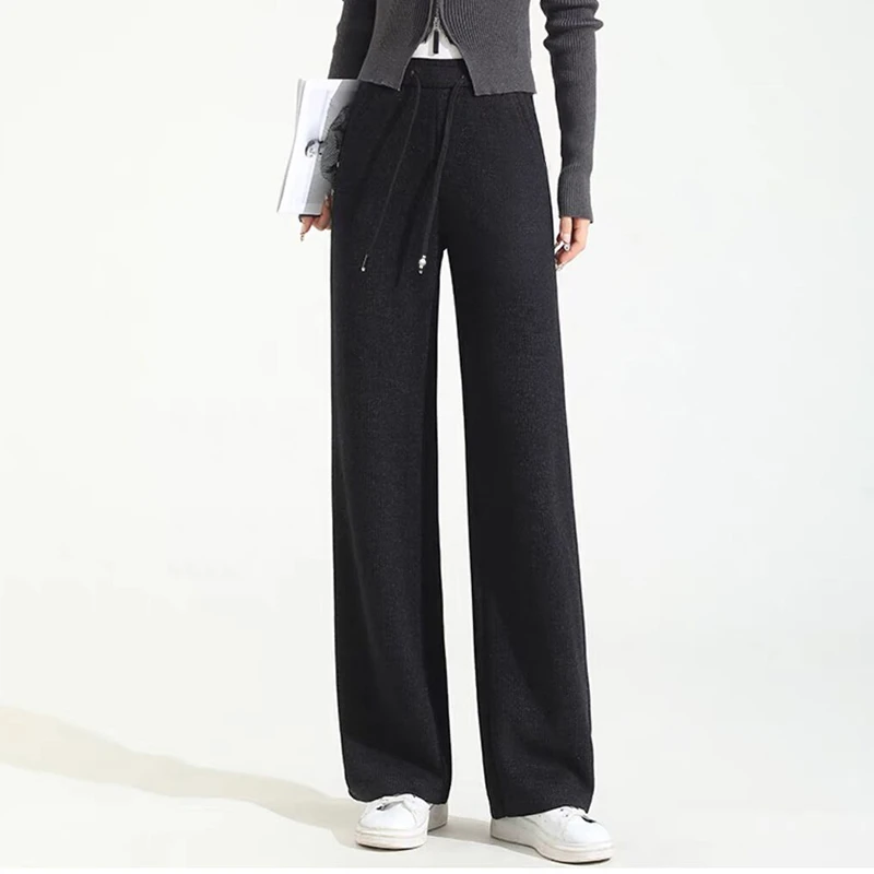 2025春秋新款高腰显瘦女士抽绳松紧腰宽松直筒裤XY307