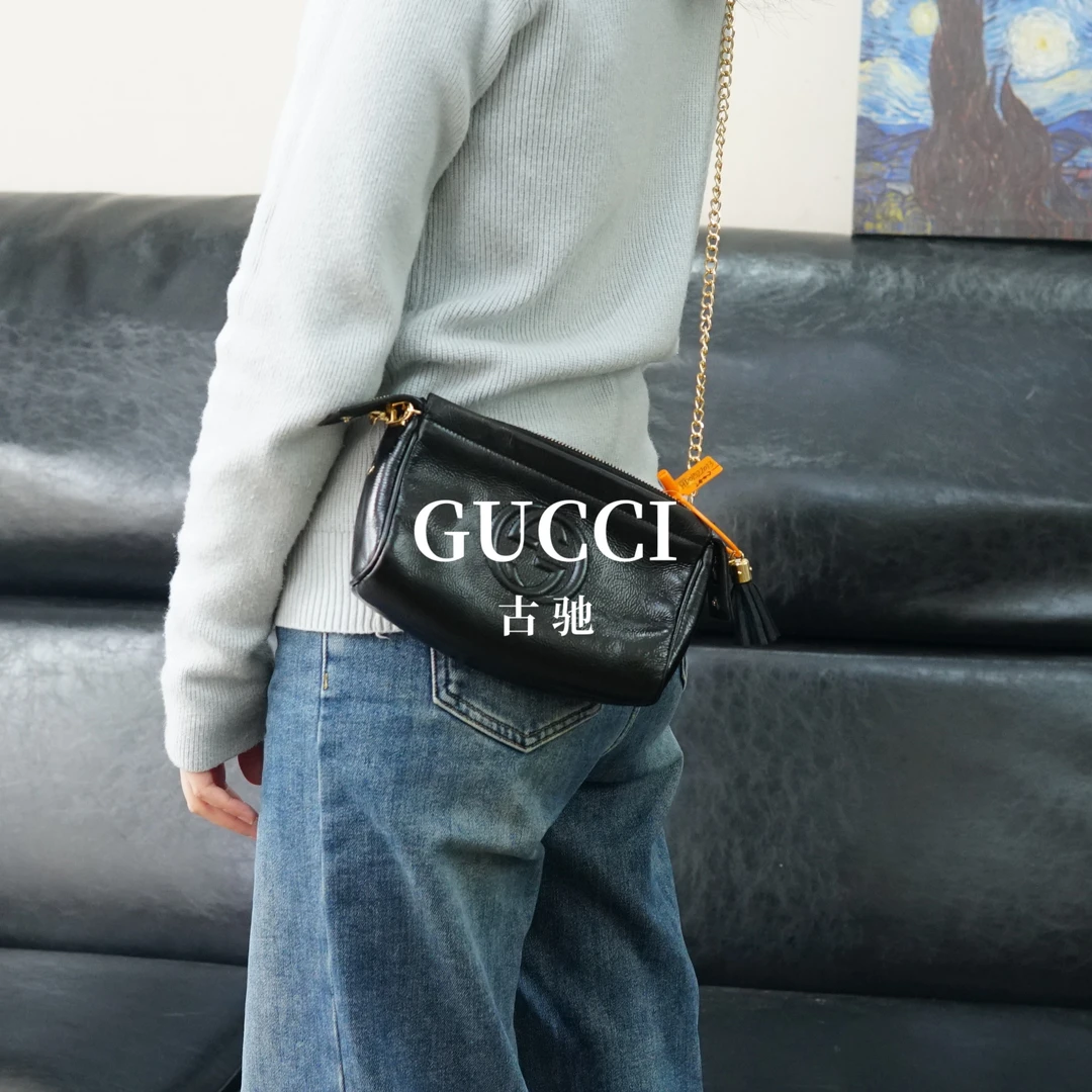 95新 GUCCI/古驰 黑色链条包/FYHD01422012/2012