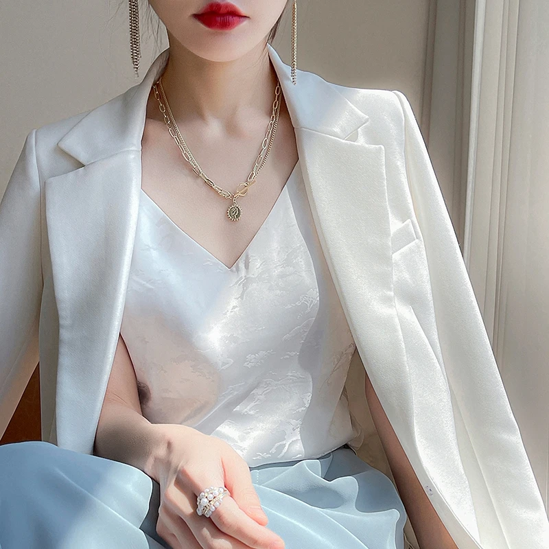 真绸缎背心女士夏季纵享丝滑缎面提花新国风小马外穿百搭打底吊带