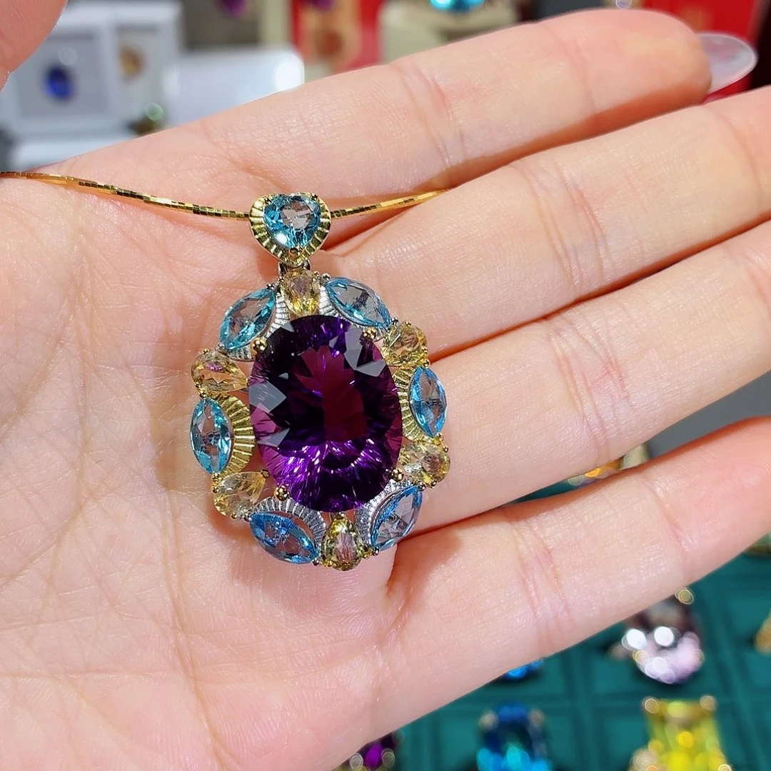 ****Y银S925镶嵌颈饰紫晶吊坠