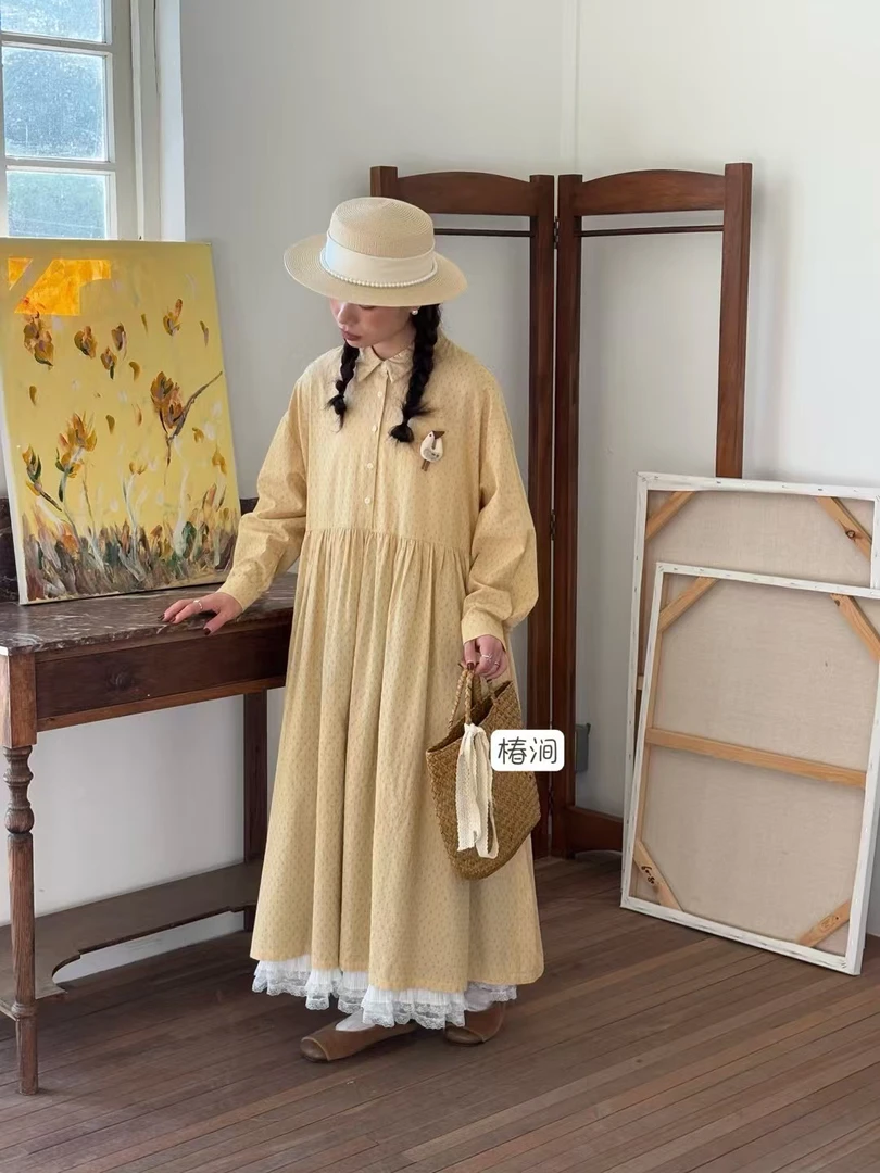 【WEIWEI】春款格子简约宽松气质长袖连衣裙