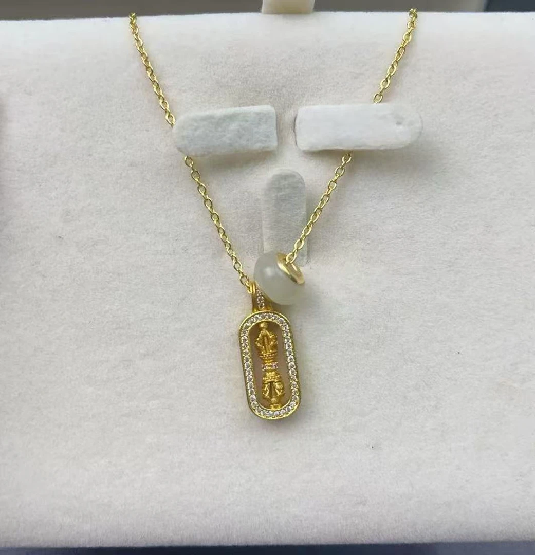 足金999镶嵌和田玉DIY精工金刚吊坠