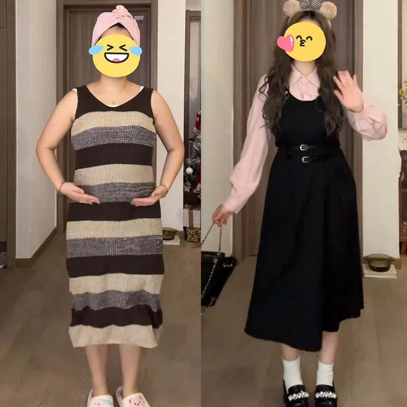 学院风假两件背带连衣裙子女早秋穿搭一整套高级感内搭收腰长裙