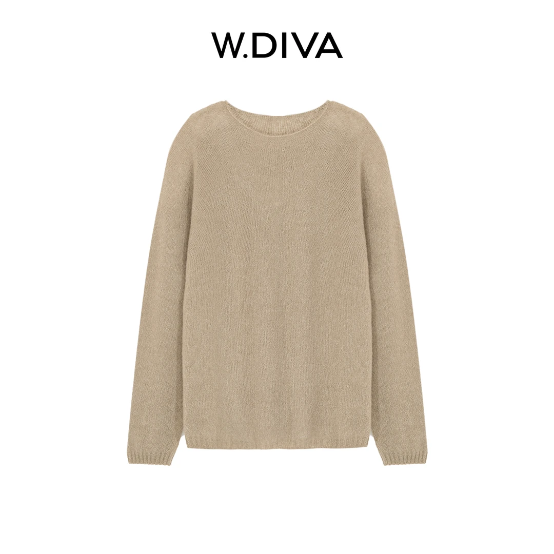 W.Diva【新芽】桑蚕丝羊绒毛衫极简宽松圆领长袖针织衫53Z242744