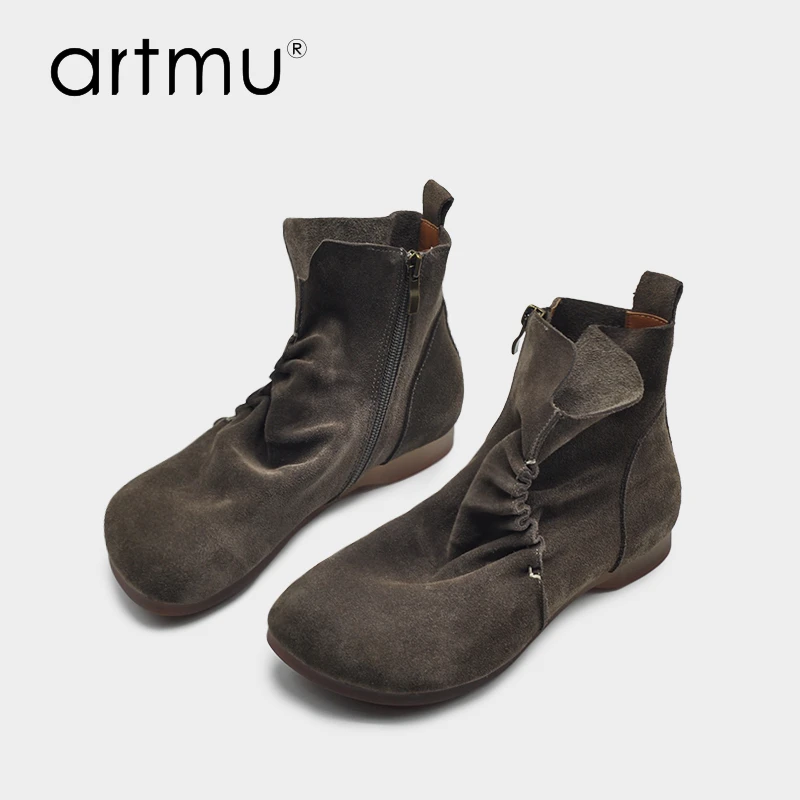 Artmu阿木原创复古手工缝制平底短靴子软底百搭春秋单靴2309-35