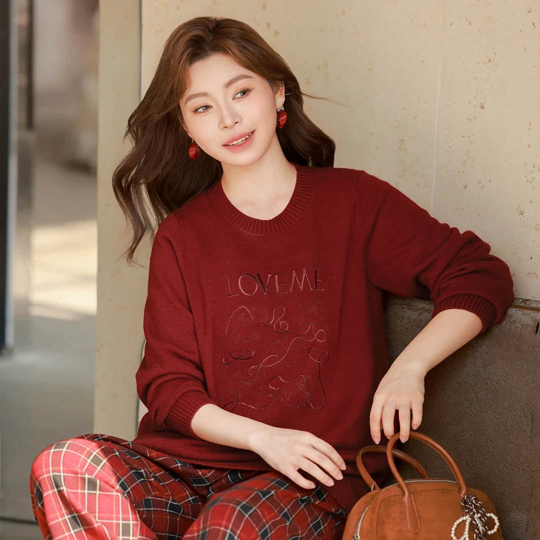 【年味重工刺绣毛衣】MsShe大码女新款简约休闲毛衣S~K2412021