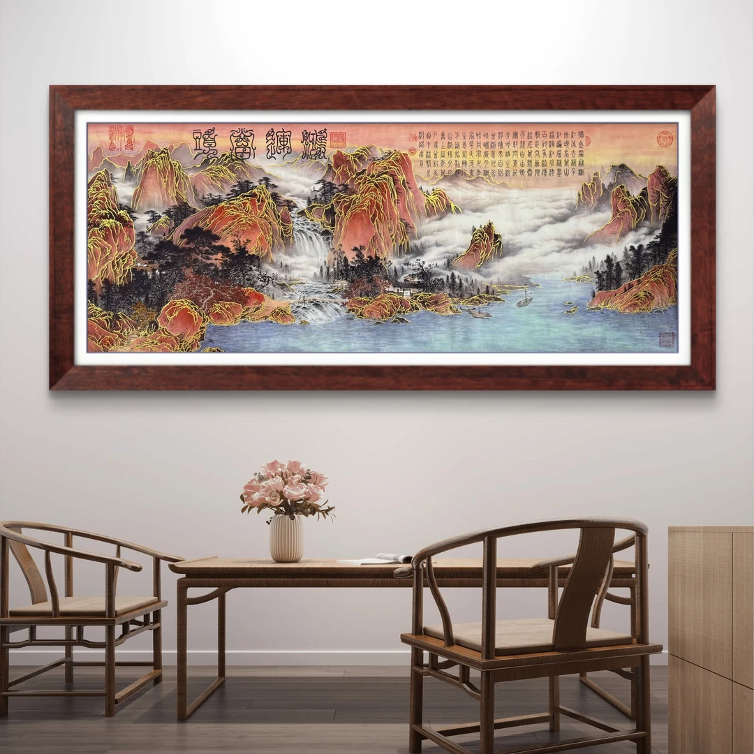 《鸿运当头》杭州锦丝绫布软装裱