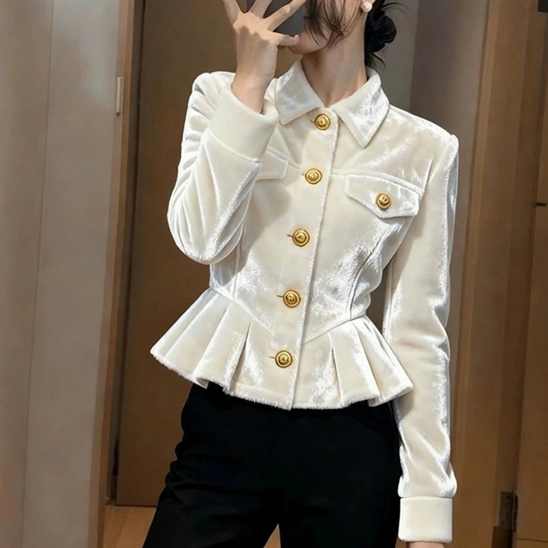 白色丝绒衬衫女2025新款秋冬小个子百搭独特漂亮气质高端掐腰上衣