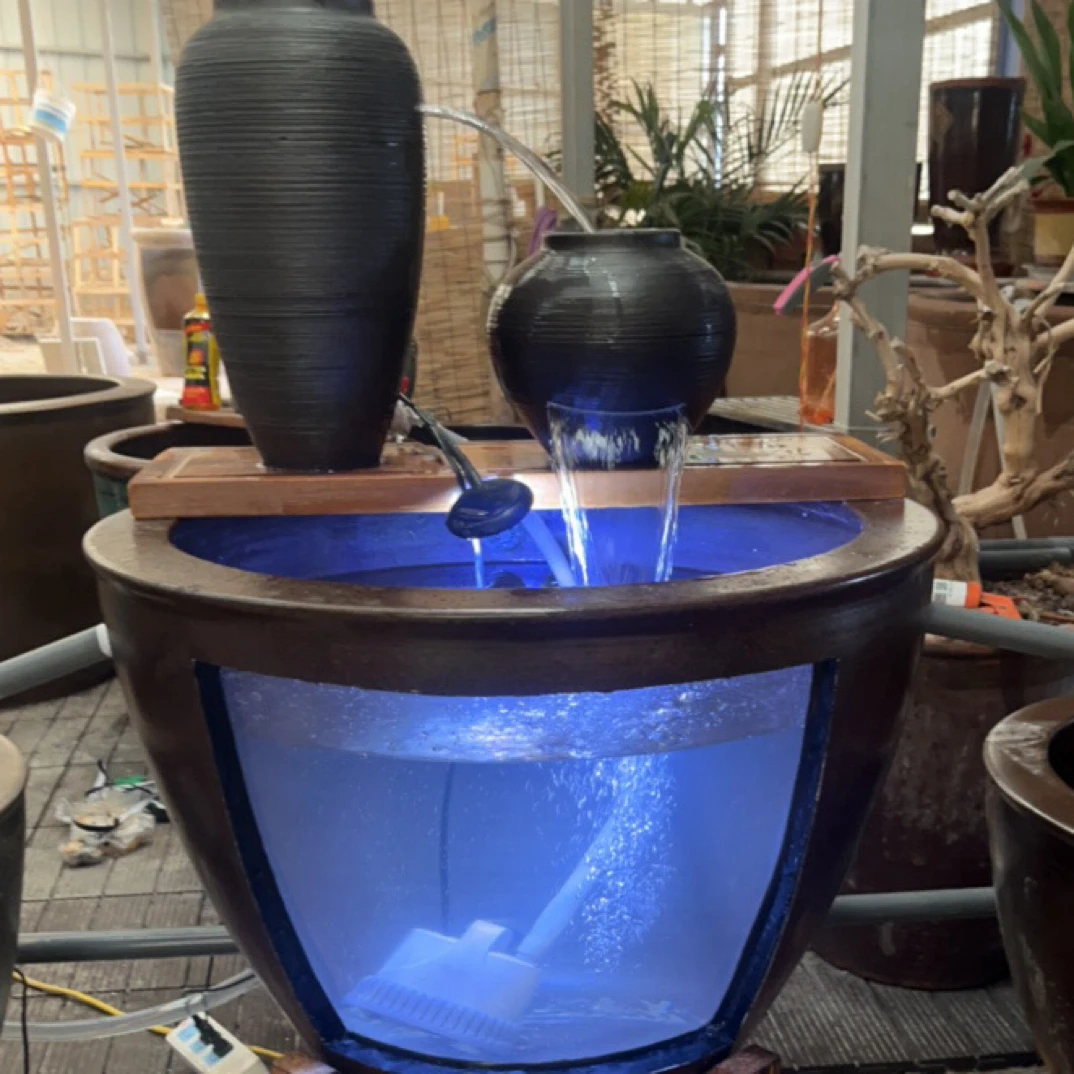 室内养鱼定制鱼缸透景鱼缸流水罐过滤全套单个透明陶缸家用中小型