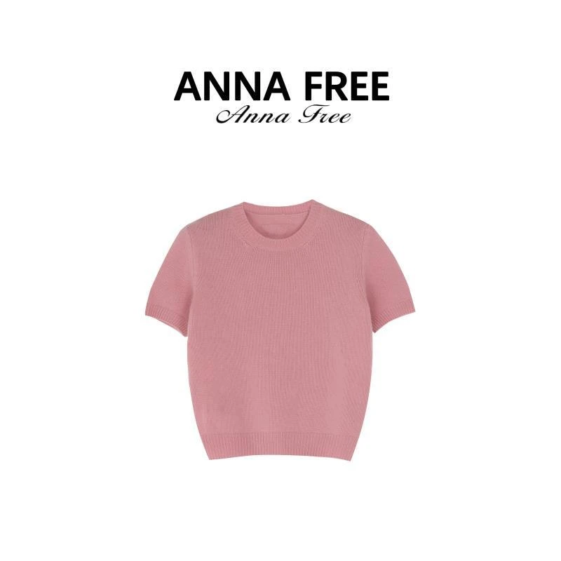 ANNA FREE 圆领正肩短袖秋季女高级感修身紧身收腰针织衫Z8642