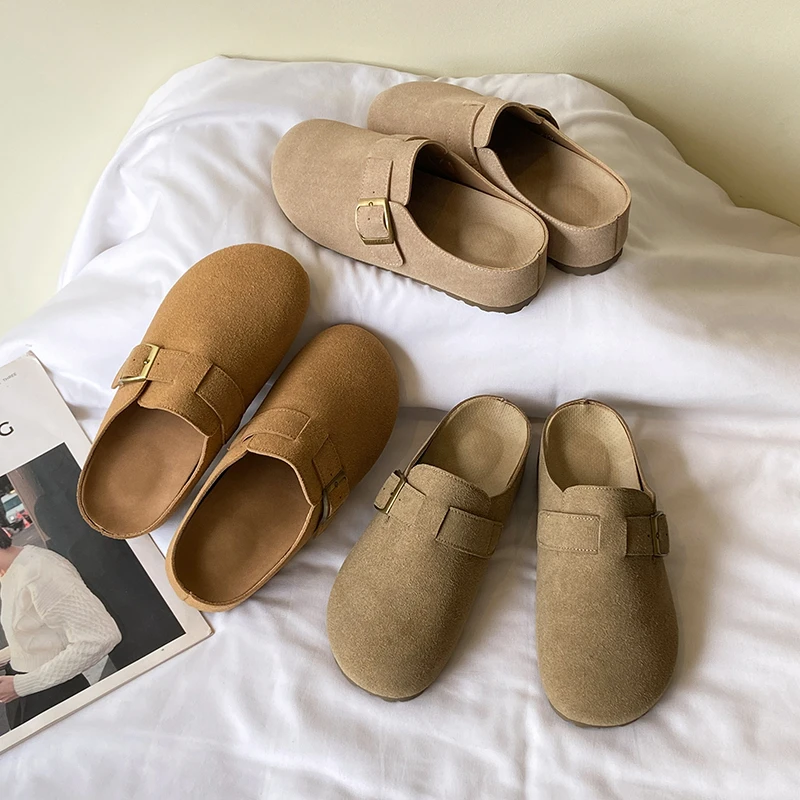 复古厚底内增高勃肯拖鞋女2025秋季新款一脚蹬勃肯懒人包头半拖鞋
