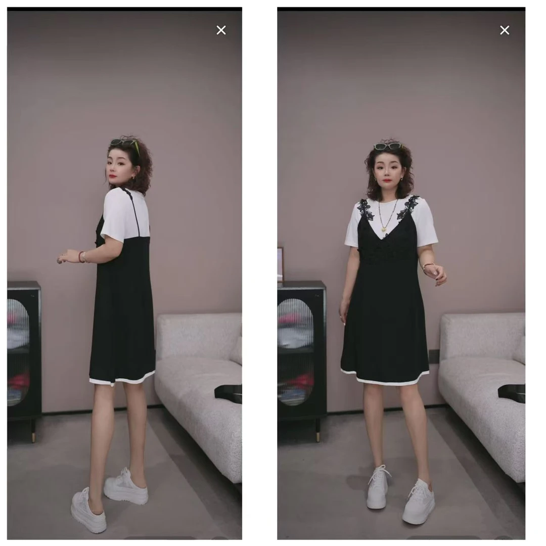 夏【NO退换】瑕疵品 欧货【气质款 蕾丝假两件连衣裙】YYX 5223