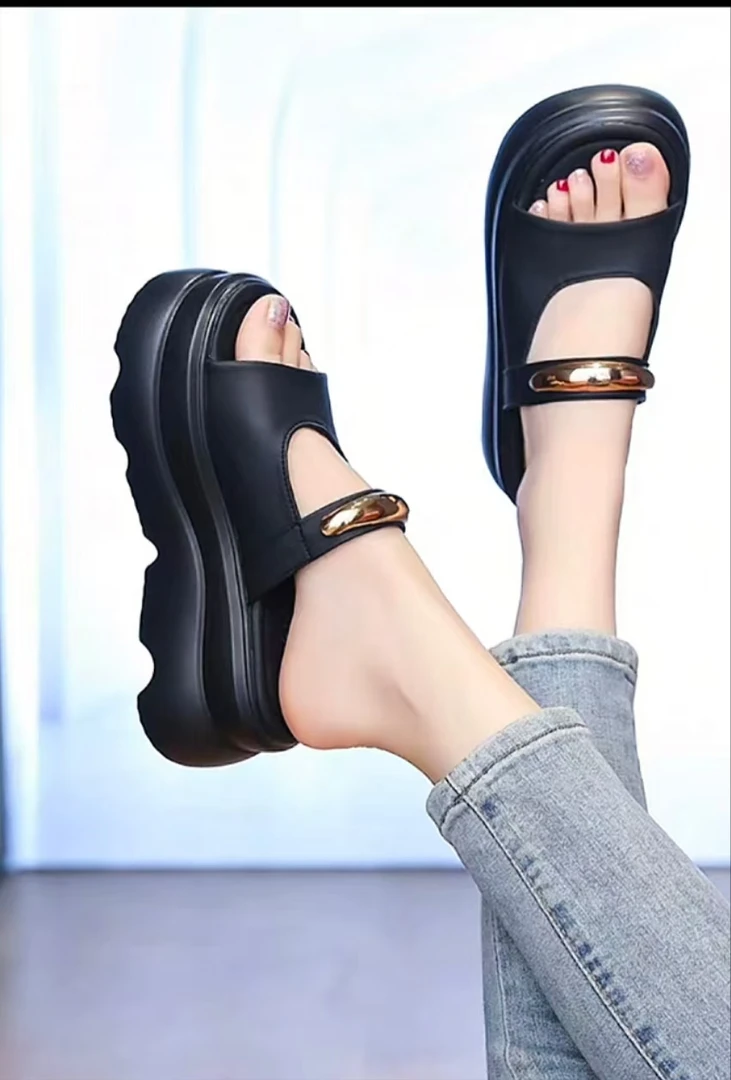 拖鞋《正拍正拍》浪漫小众金属玛丽珍厚底8cm夏季气质半拖502-6