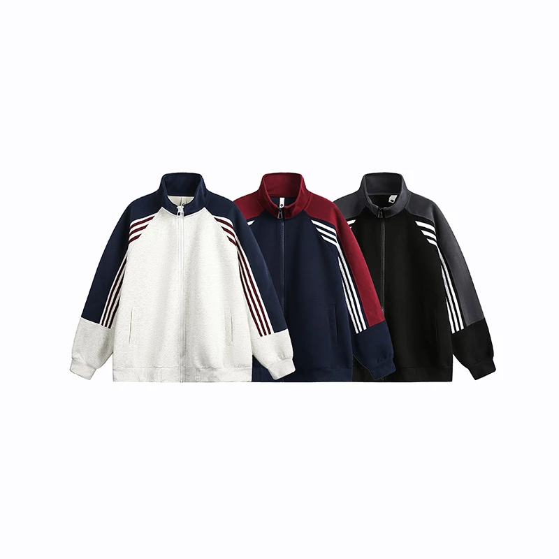 开衫拼接立领美式撞色男女款卫衣时尚拼色上衣休闲情侣宽松秋冬季