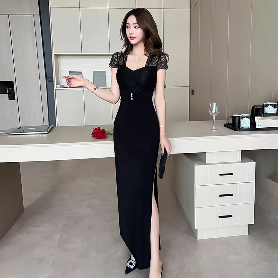 足浴技师工作服女夜总店性感连衣裙养生spa按摩会所黑色足疗长裙