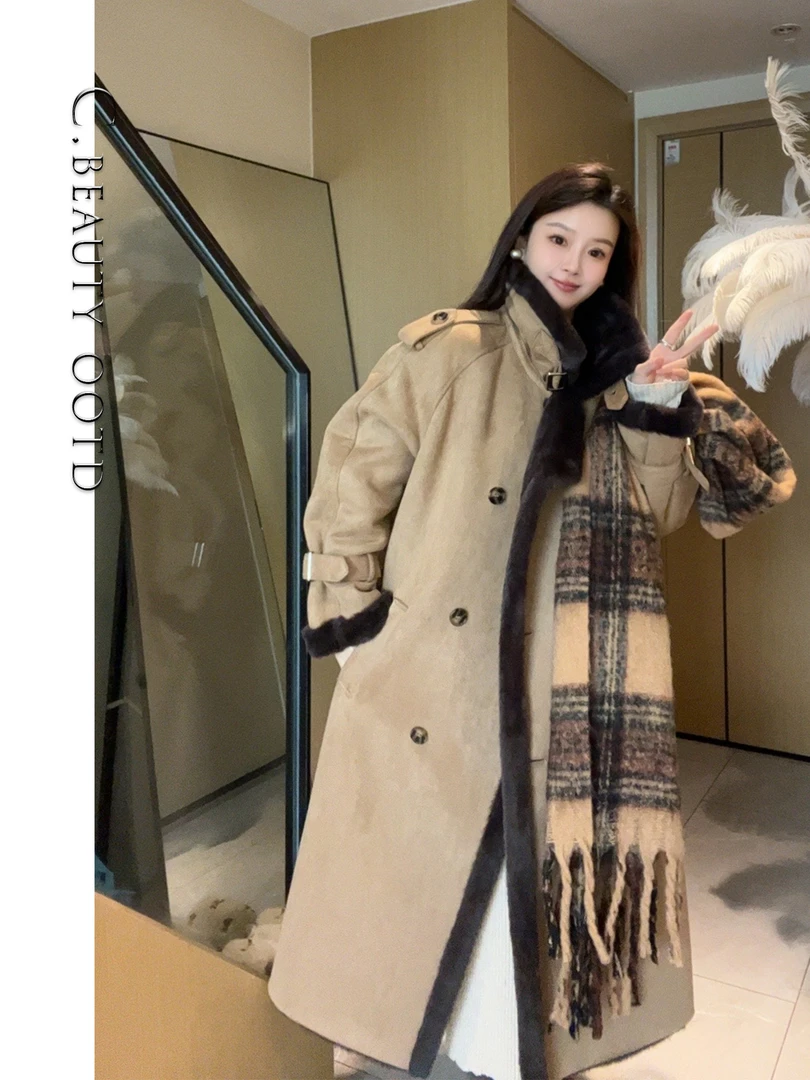 新款韩版时尚设计感冬季长款毛毛外套-2