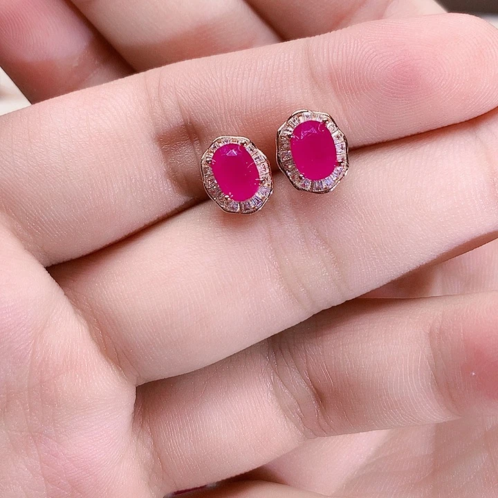 耳饰银S925镶嵌红宝石