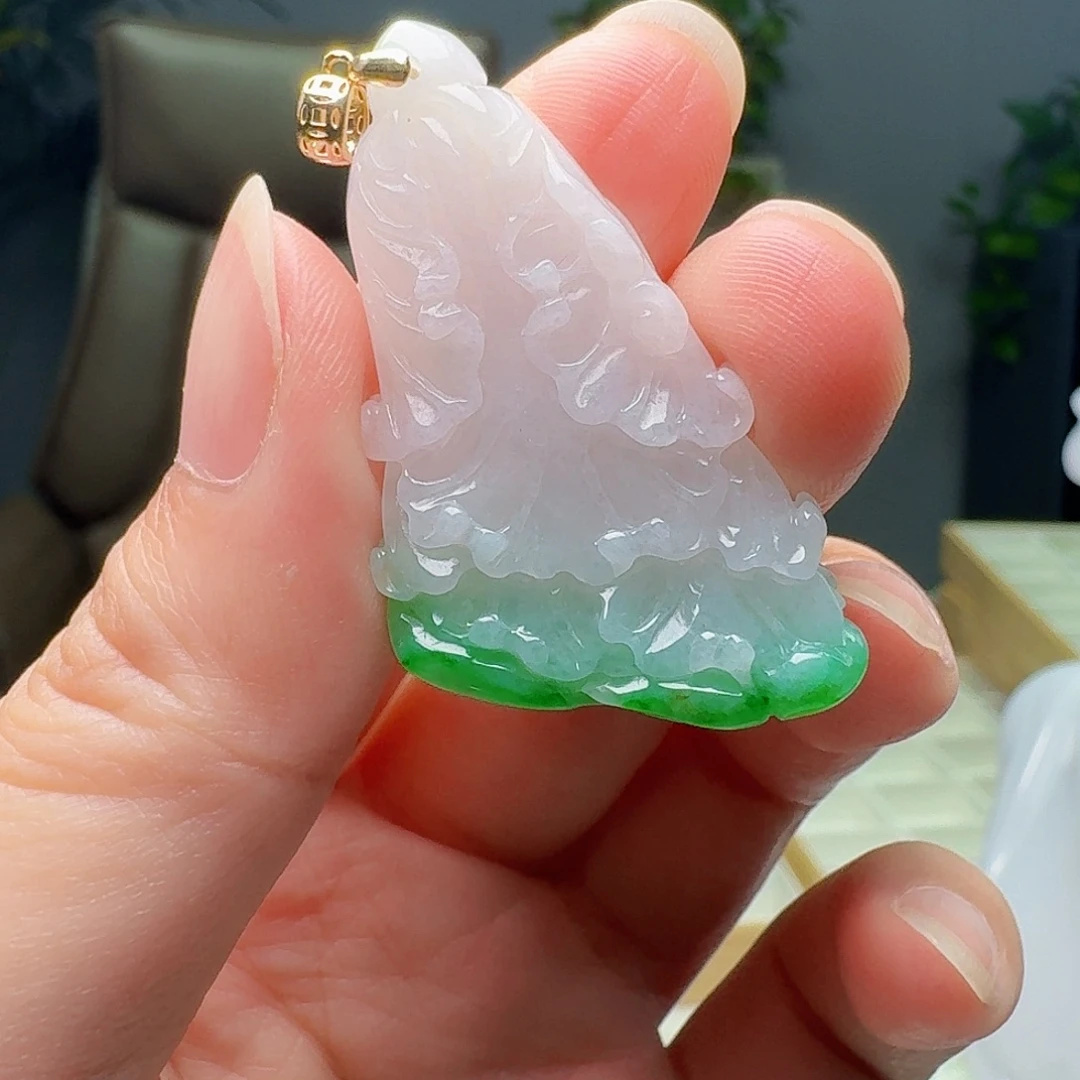翡翠18K金镶嵌吊坠(不含链)天然