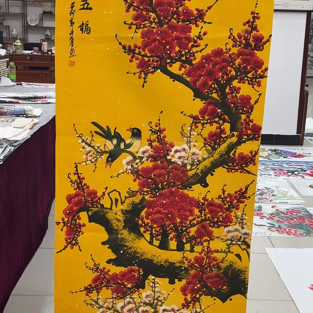 国画纯手绘的花鸟山水