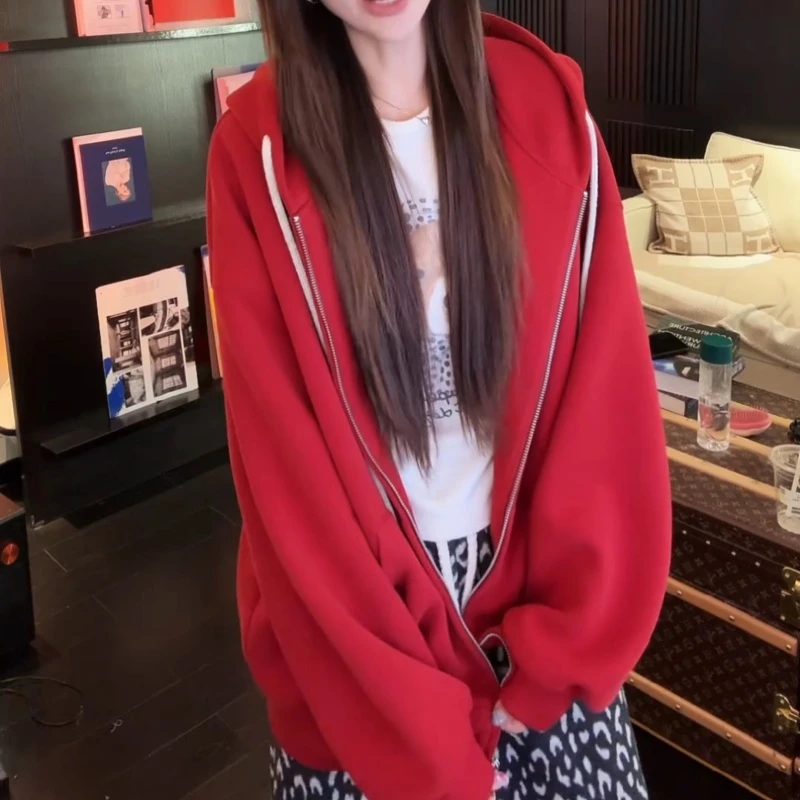 新款休闲百搭秋冬季宽松雾感连帽卫衣LK2507003