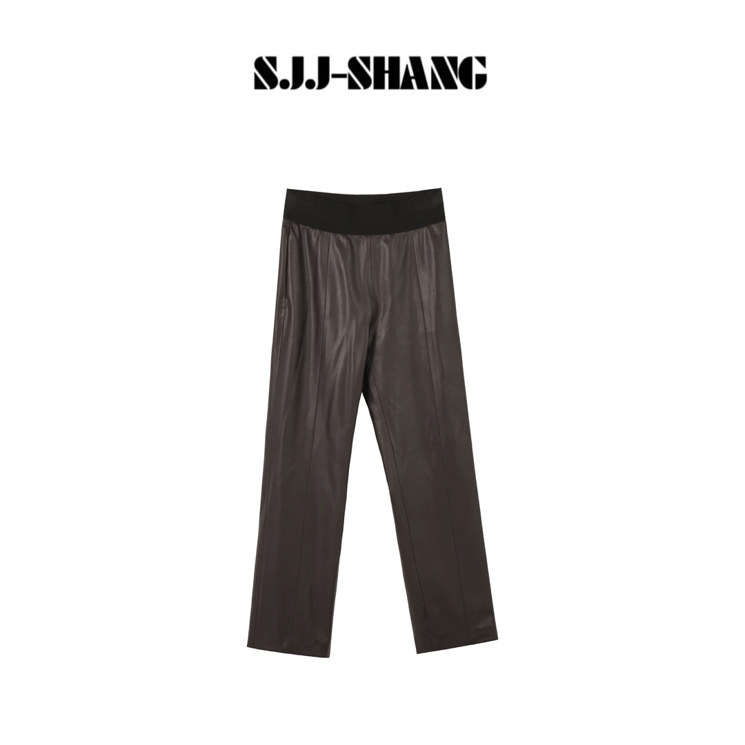 SJJ-SHANG【棕标裤王】25早秋高腰修身瘦腿直筒皮感裤子q134811p