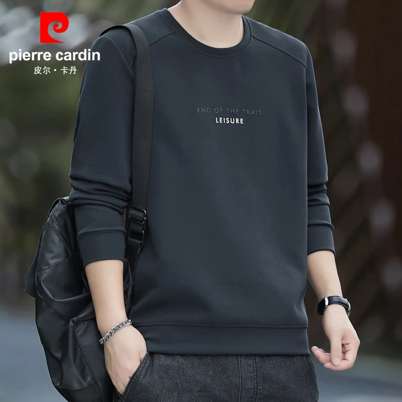 皮尔卡丹男士圆领卫衣2025春秋季新款套头休闲运动长袖t恤打底衫