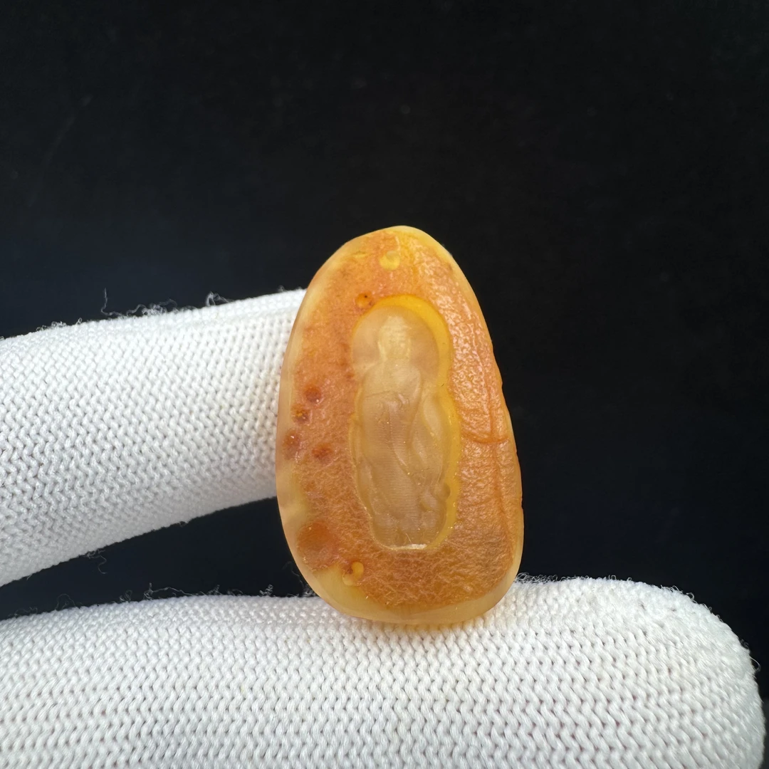D3309【瑕疵】天然原矿蜜蜡 雕刻牌19*33*6.5mm支持复检假一罚十