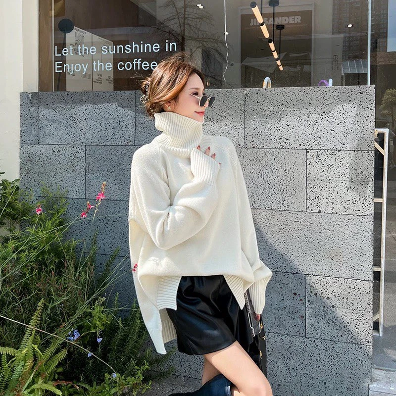 品哥弟新高领长袖显瘦毛衣加厚百搭毛衣女宽松针织打底衫女装