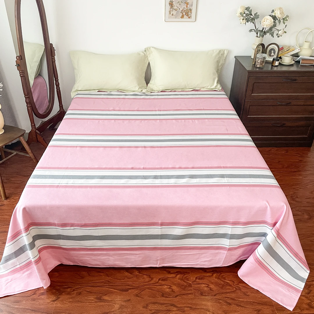 B4942 纯棉原棉菱格纹大帆布床单 粉空间240*250（±5cm）环锭纺