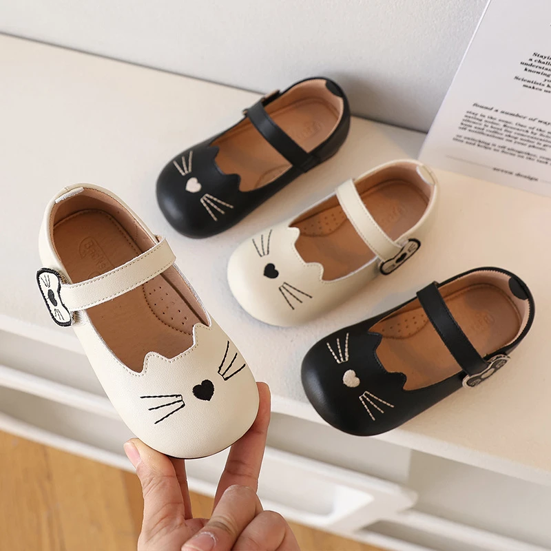儿童皮鞋真皮可爱百搭小猫咪春秋季新款卡通女童公主鞋洋气小皮鞋