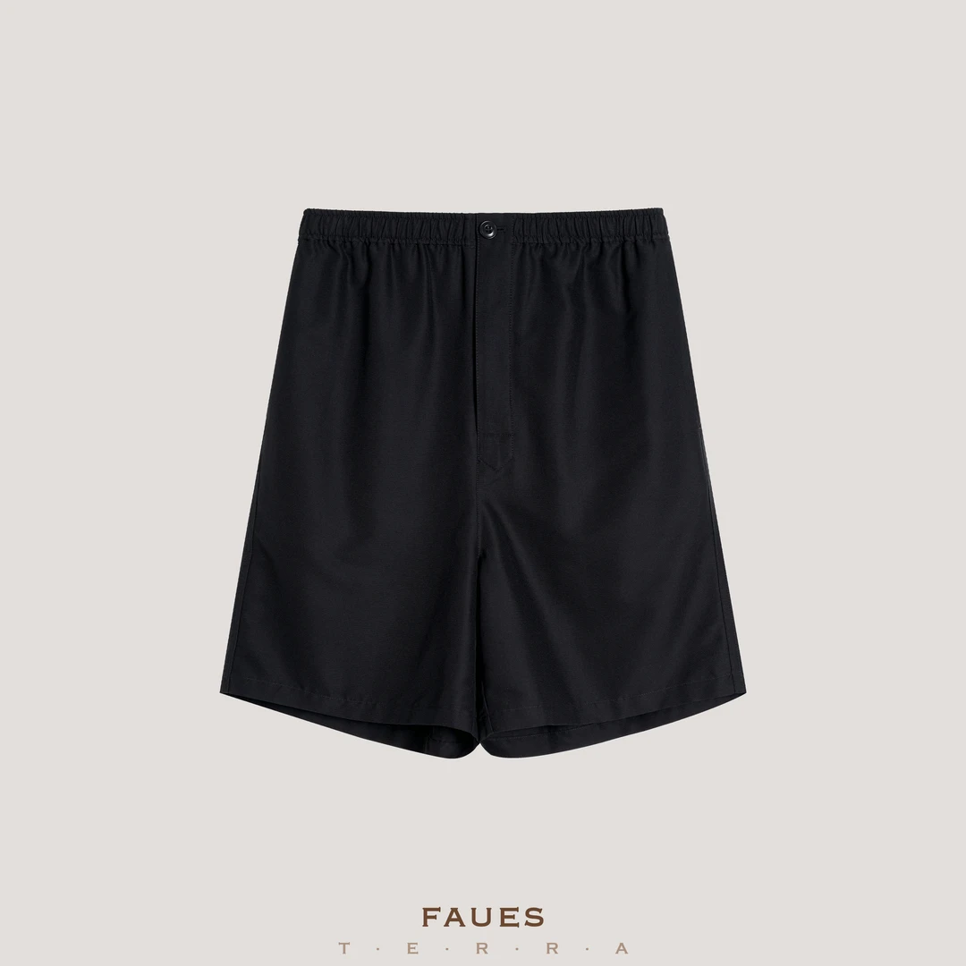 FAUES 墨池清涟 定织桑蚕丝棉螺纹肌理光泽亲肤舒适文艺老钱短裤