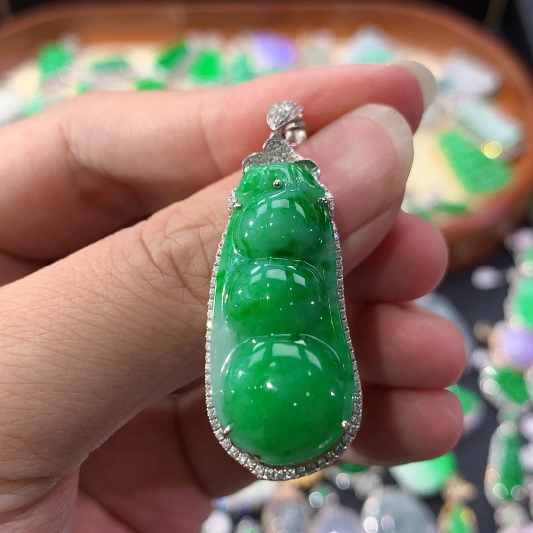 翡翠18K金镶嵌吊坠(不含链)