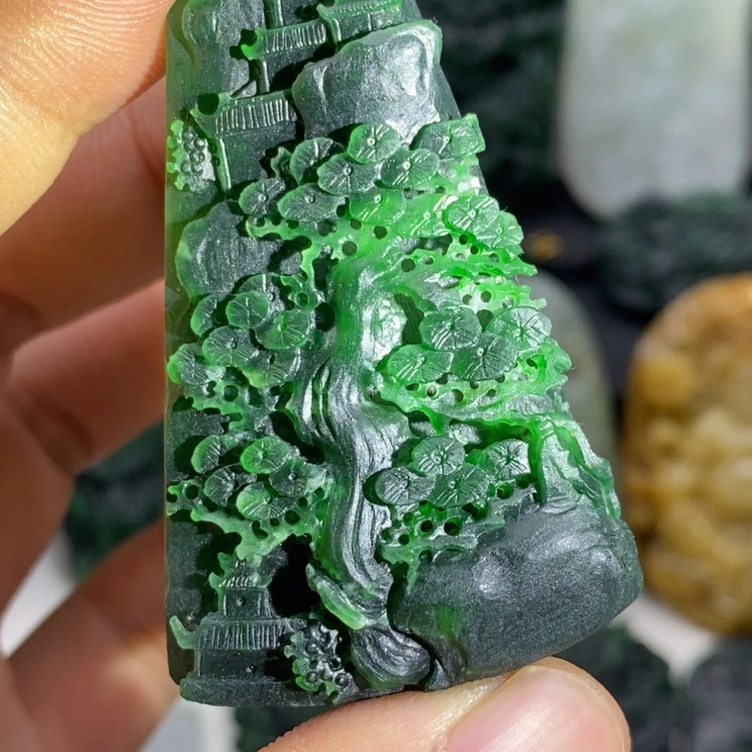 定制翡翠未镶嵌天然翡翠A货山水牌