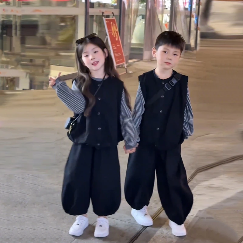 儿童兄妹装秋装套装韩版森系三件套男女童秋季2025新款姐弟亲子装