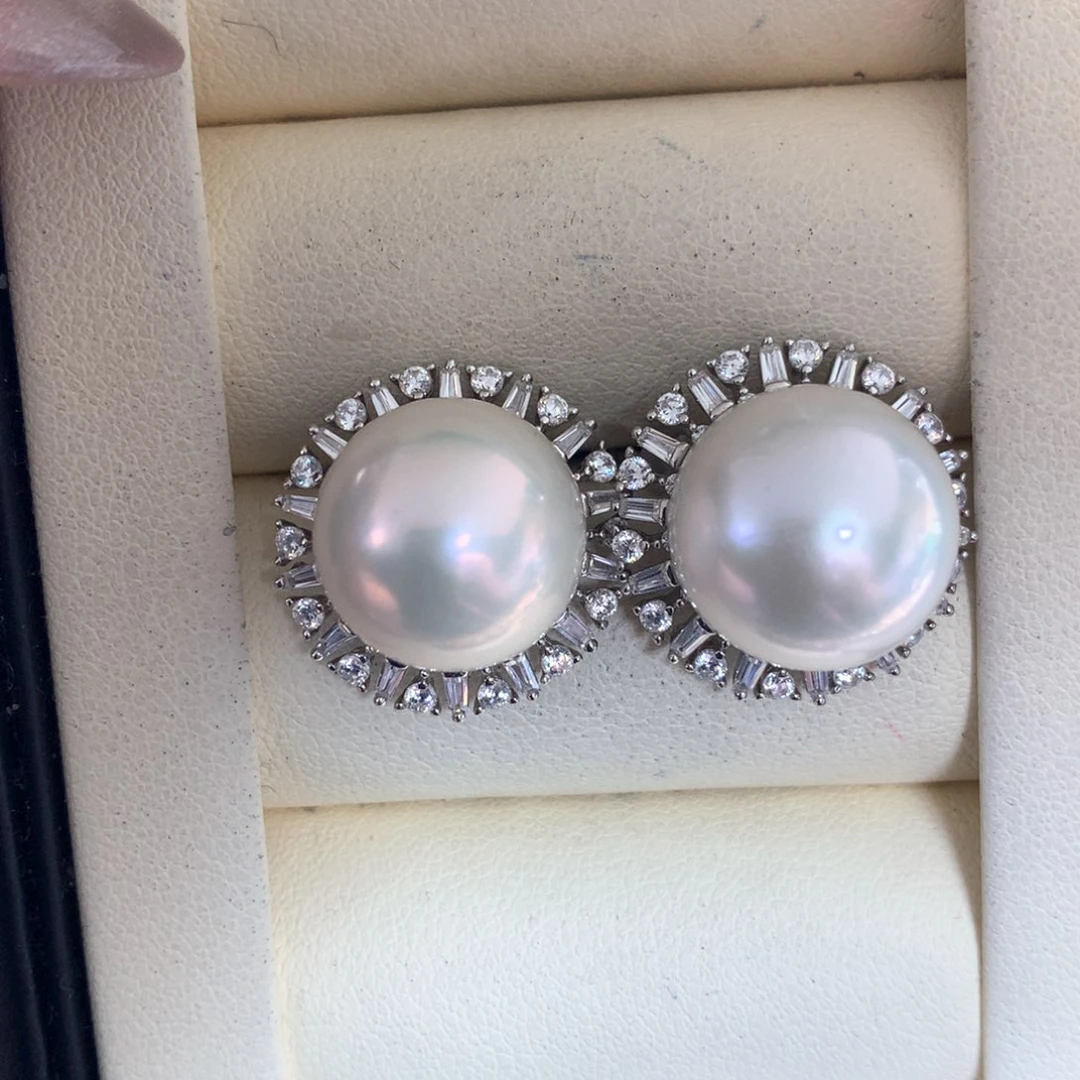 海水珍珠耳饰银S925镶嵌