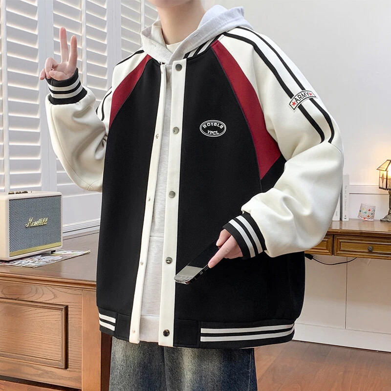 外套男春秋2025新款条纹夹克男宽松休闲美式棒球服青少年学生褂子