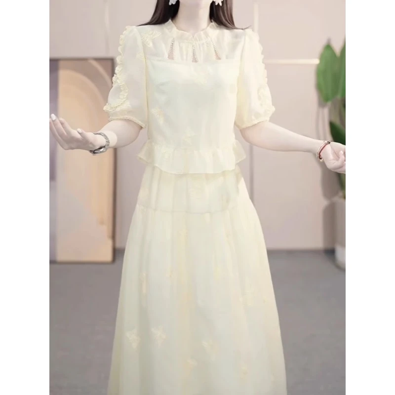 依然法式假两件收腰气质连衣裙女2025夏季新款洋气减龄中长款裙子