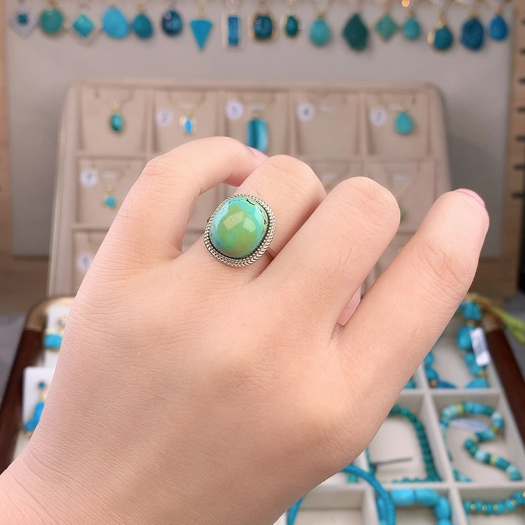 绿松石银S925镶嵌戒指