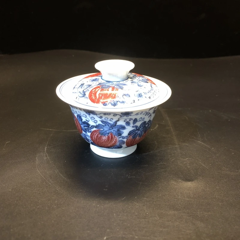 1.2/N200520/01202/青花釉里红西瓜二才盖碗/口径9.5/高7.9/120cc