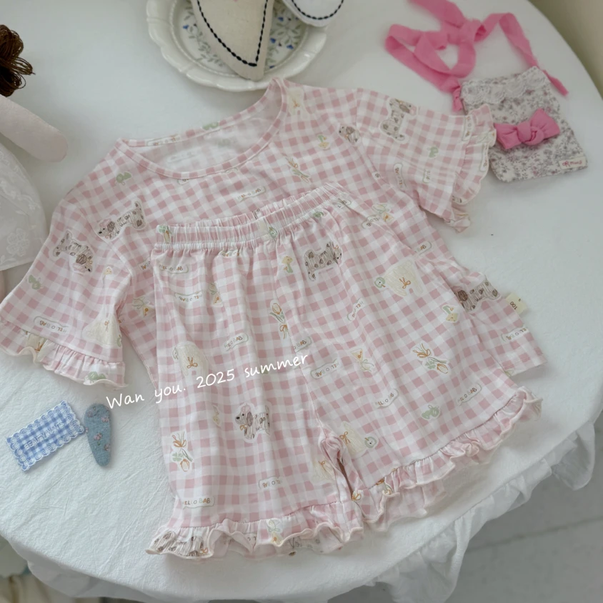 W1-5。3766 IU家儿童家居服粉色腊肠狗套装